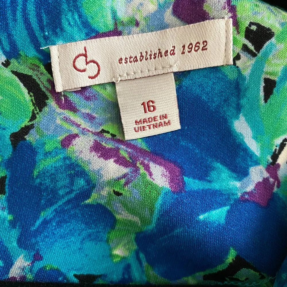 NWT Scuba Fit & Flare Dress Floral Back Zip Blue Black size 16 - Picture 10 of 14